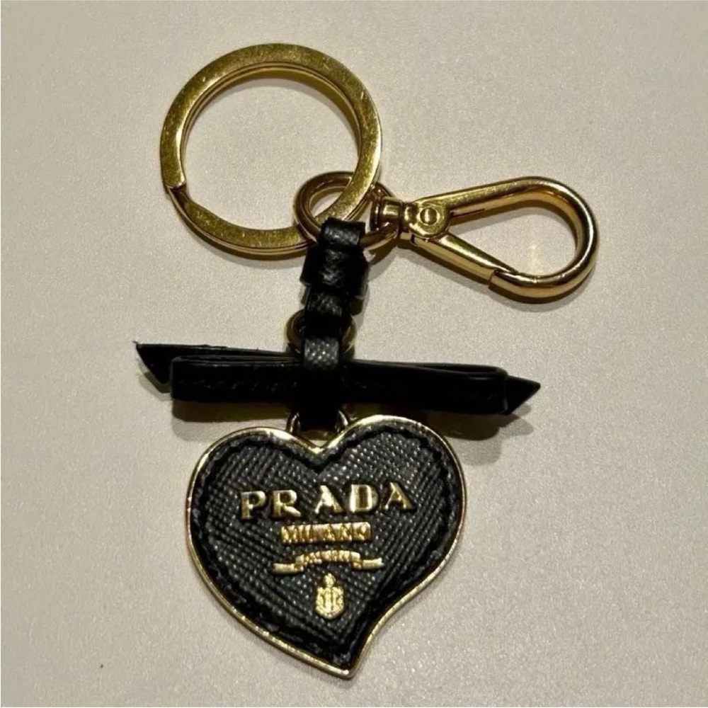 Prada Black and Gold Heart Keychain